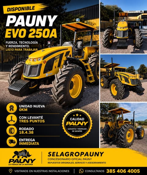 Tractor Pauny EVO 250A 0km con techo, listo para entregar